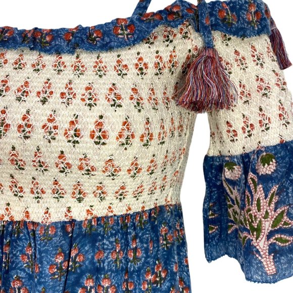 FAHERTY Sylvie Cutout Tie-Strap Boho Lagenlook Maxi in Blue Multi ColorNWT - Picture 6 of 7